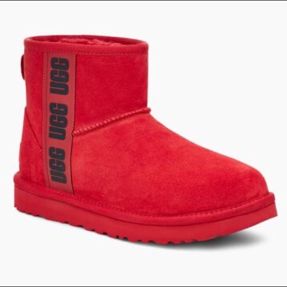 UGG CLASSIC SAMBA RED SUEDE MINI SIDE LOGO BOOTS - Picture 5 of 16